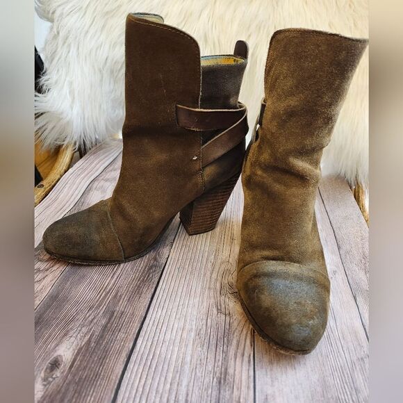 Rag &‎ Bone Kinsey brown waxed suede Stacked heel ankle boots - Picture 2 of 12